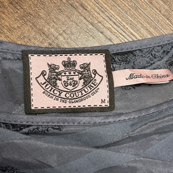 Juicy Couture Dress Womens M Silk Blend Gray Paisley Empire Waist Boho Coquette - Picture 4 of 10